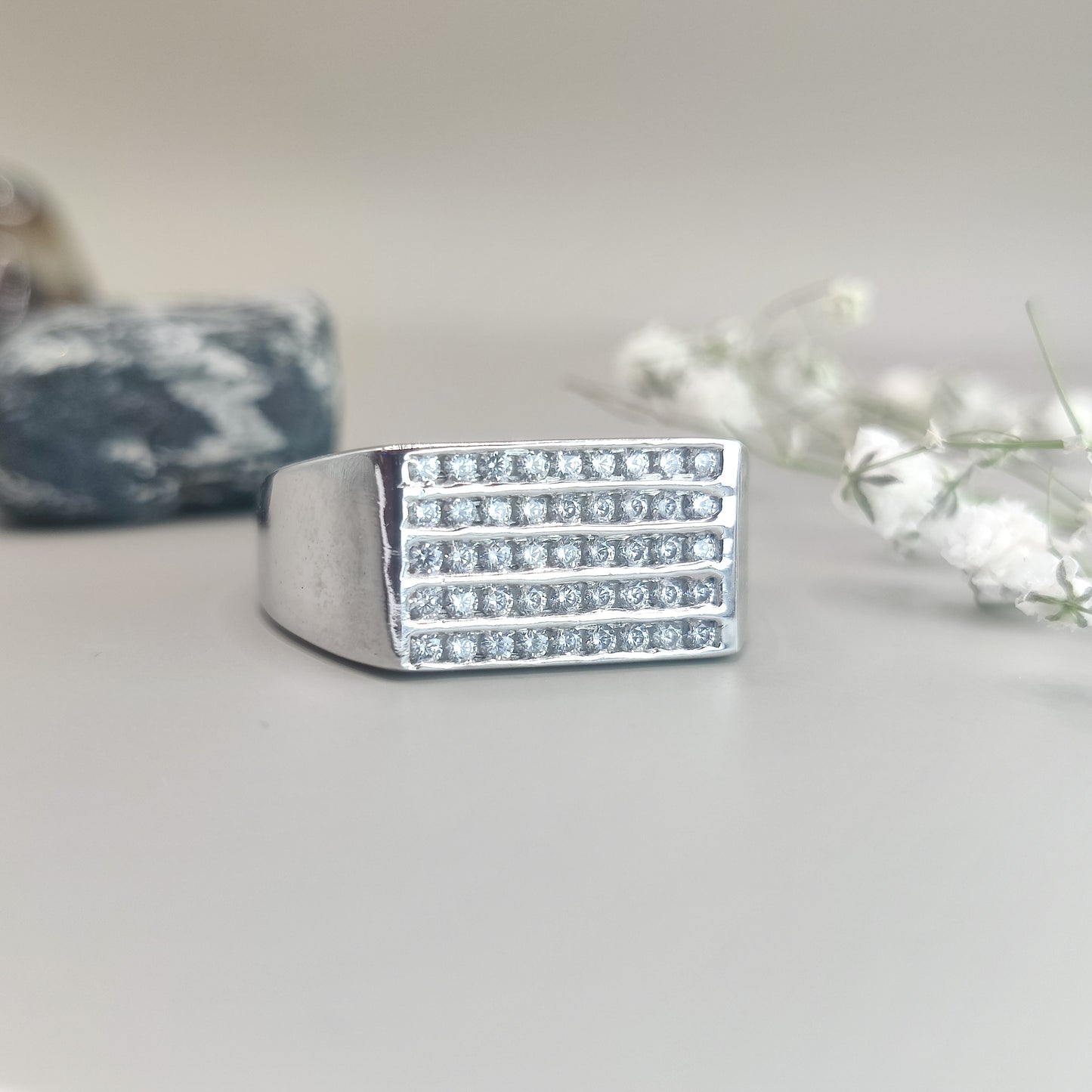 Sterling Silver CZ-Encrusted Ring with Classic Style