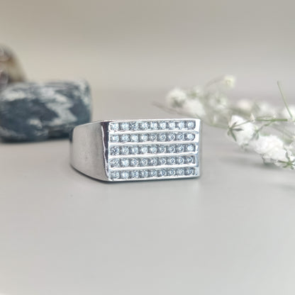 Sterling Silver CZ-Encrusted Ring with Classic Style