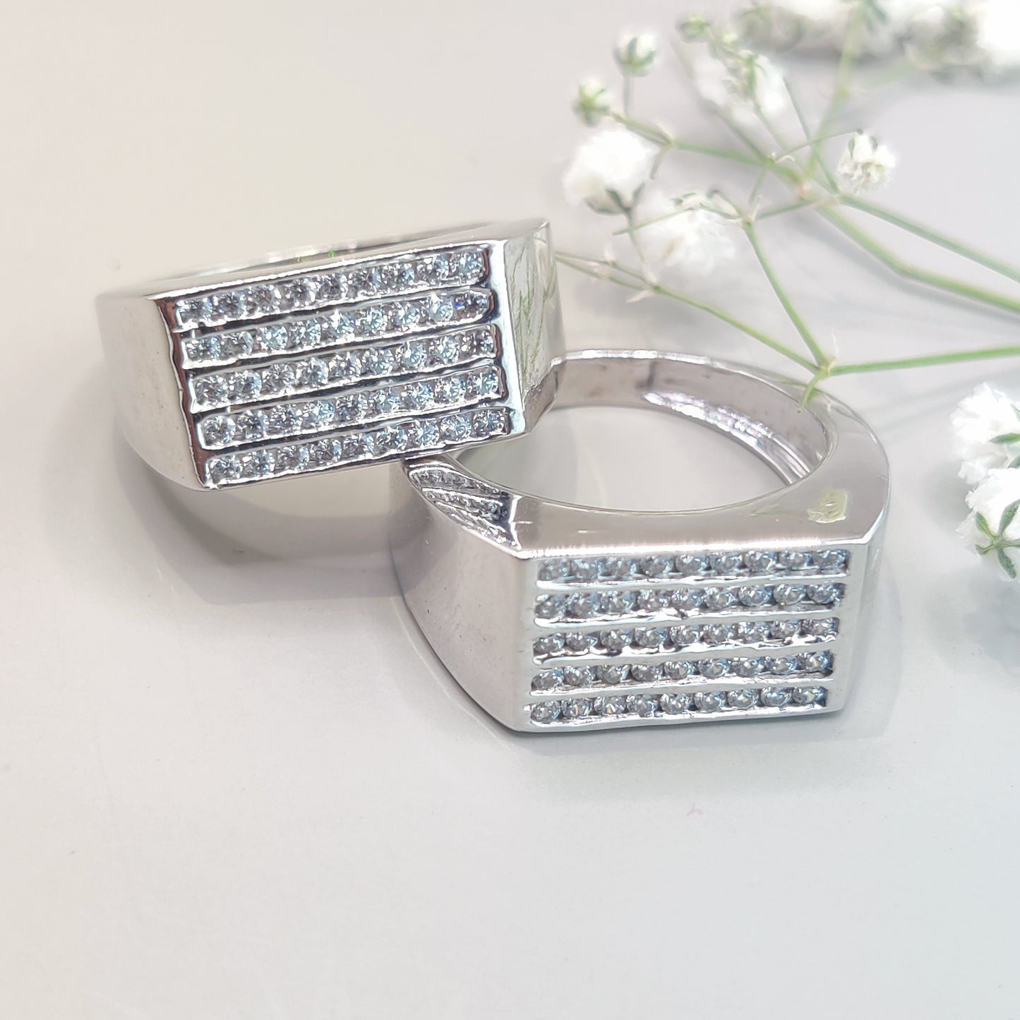 Sterling Silver CZ-Encrusted Ring with Classic Style