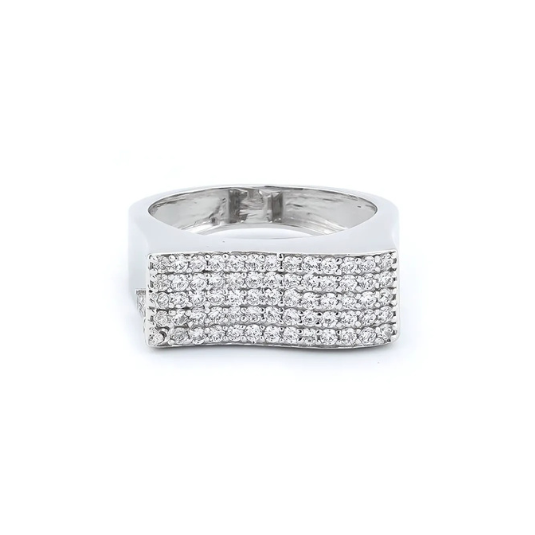 Curved Zirconia CZ-Engraving Silver Ring for Men, stylish design with detailed CZ engraving