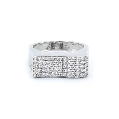 Curved Zirconia CZ-Engraving Silver Ring for Men, stylish design with detailed CZ engraving