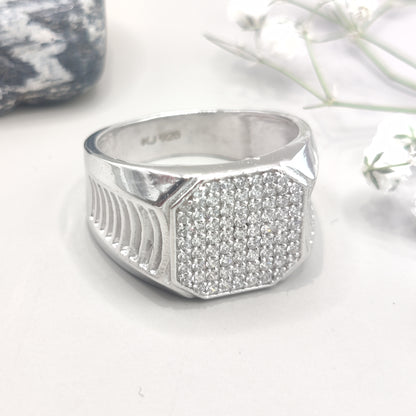 Charming Crosshatch Pattern Silver Ring