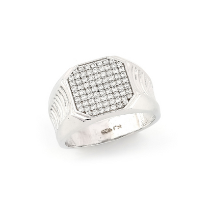 Men's sterling silver ring with elegant crosshatch pattern design