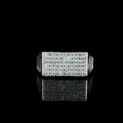 Rectangle Zirconia Silver Ring with Sleek Cut Design