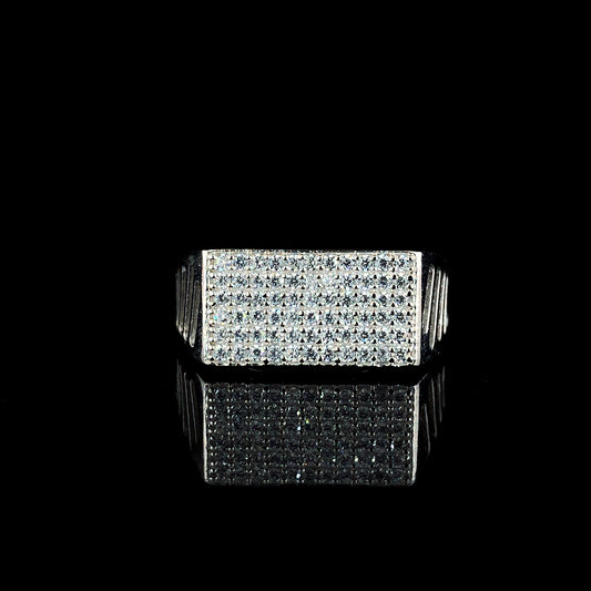 Rectangle Zirconia Silver Ring with Sleek Cut Design