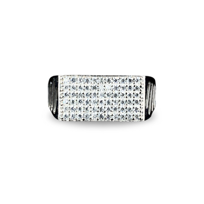 Men's sleek cut rectangle zirconia silver ring with a modern design