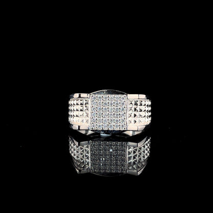 Faceted Pattern Square CZ Silver Ring