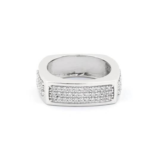 Elegant rectangular CZ silver ring for men with sparkling stones and sophisticated design