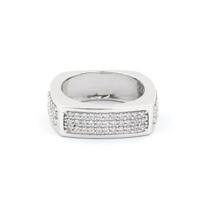 Elegant rectangular CZ silver ring for men with sparkling stones and sophisticated design