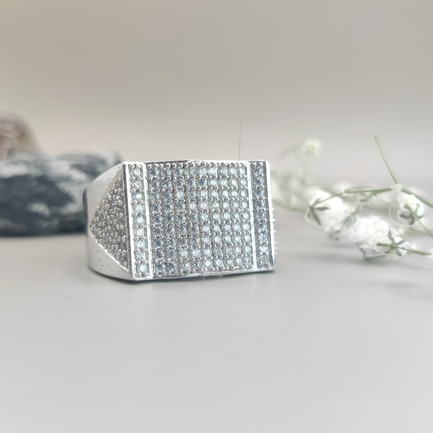 CZ Pavé Setting Square Shape Sterling Silver Ring