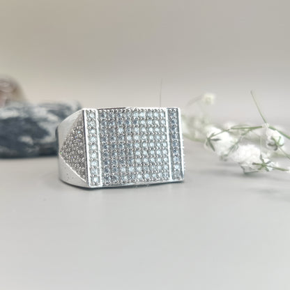 CZ Pavé Setting Square Shape Sterling Silver Ring