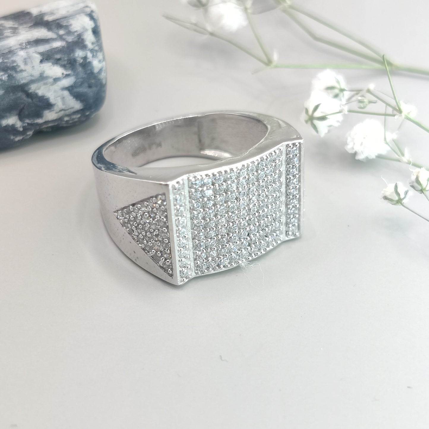 CZ Pavé Setting Square Shape Sterling Silver Ring