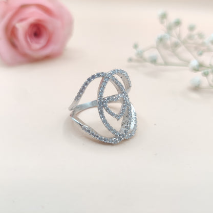 Interlocking Hearts Rose Diamond Silver Ring