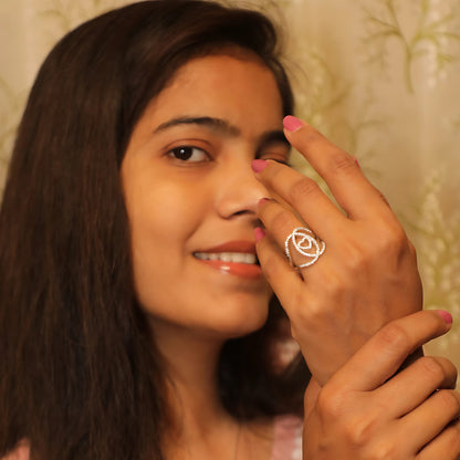 Interlocking Hearts Rose Diamond Silver Ring