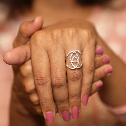 Interlocking Hearts Rose Diamond Silver Ring