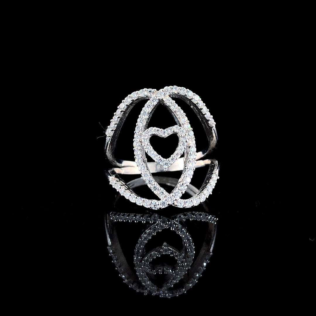 Interlocking Hearts Rose Diamond Silver Ring