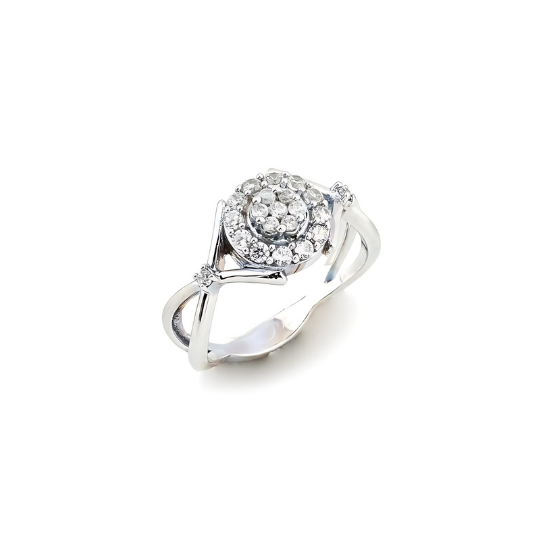 Triple Halo Brilliance Silver Ring for Women on display