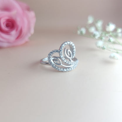 Elegant Stereo Hearts Silver Ring