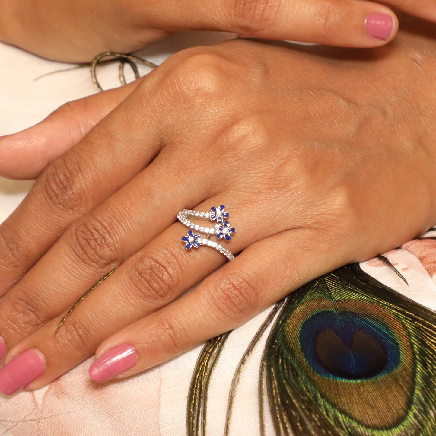 Red Bloom – Elegant Floral Silver Ring