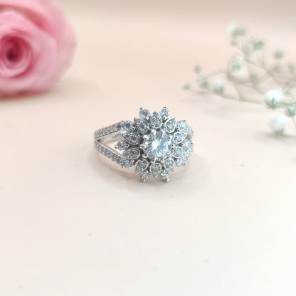 Celestial Bloom Sunflower Silver Ring
