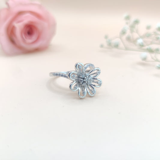 Sapphire Princess Petal Silver Ring