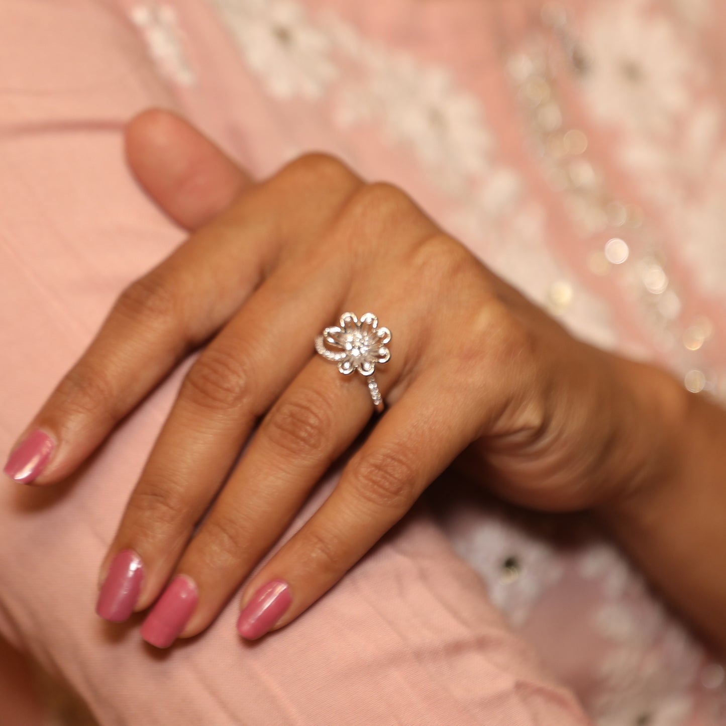 Sapphire Princess Petal Silver Ring