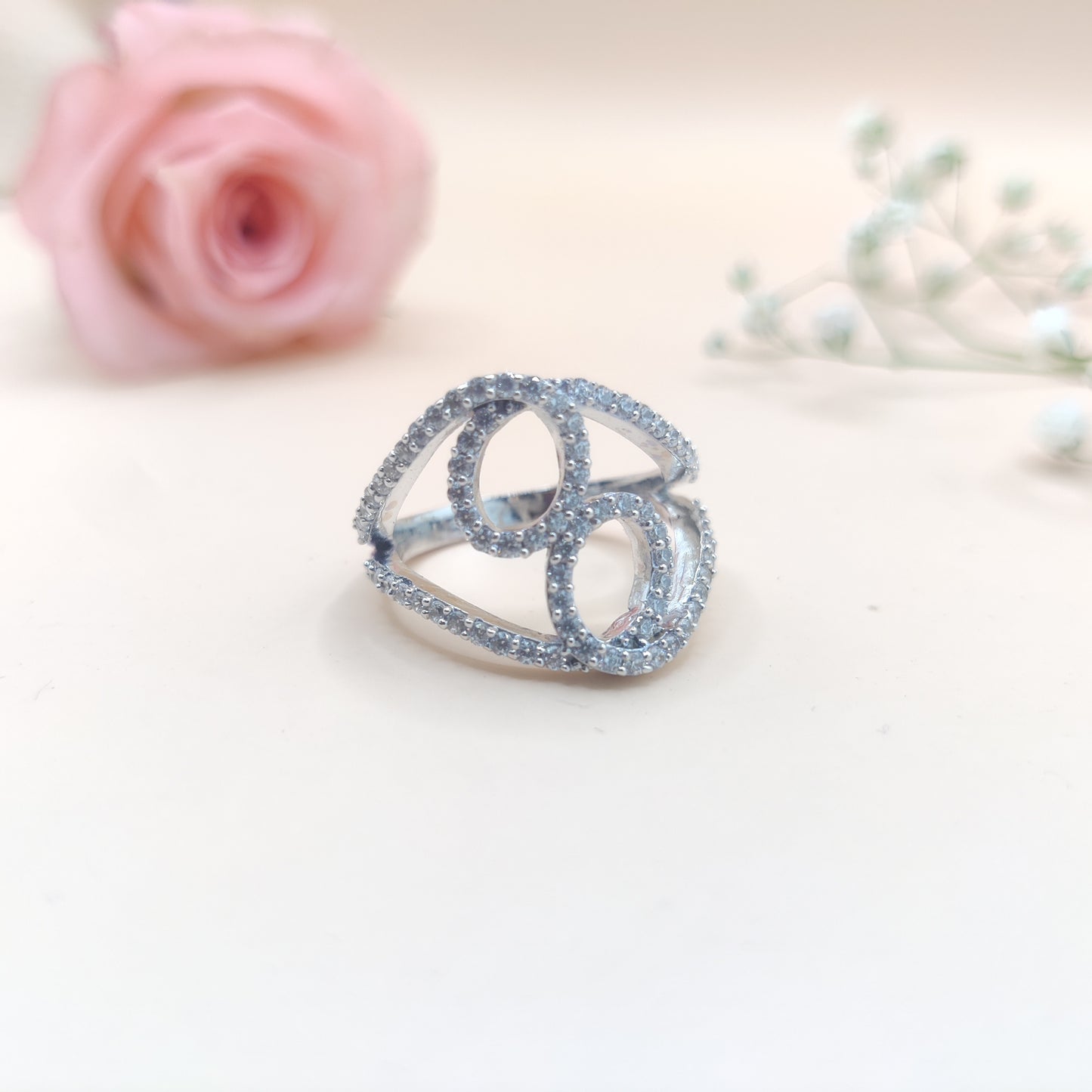 Sparkling Swirl CZ Silver Ring