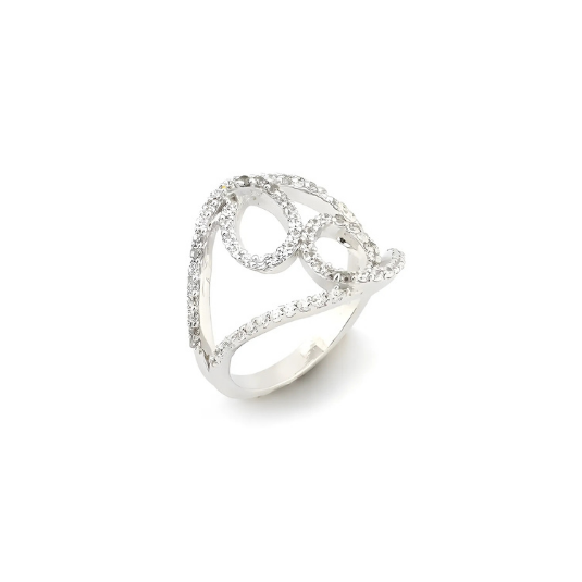 Sparkling Swirl CZ Silver Ring for Women - Elegant Swirl Design with Cubic Zirconia Stones