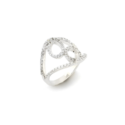 Sparkling Swirl CZ Silver Ring for Women - Elegant Swirl Design with Cubic Zirconia Stones