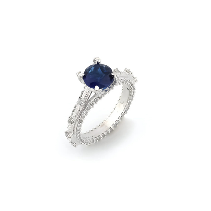Oceanic Elegance Sapphire Silver Ring for Women - Deep Blue Sapphire with Elegant Silver Design