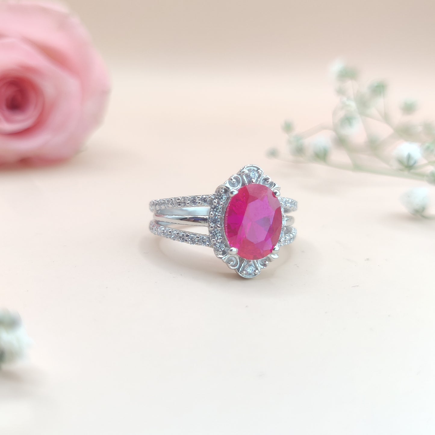 Celestial Aura Oval Silver Ring