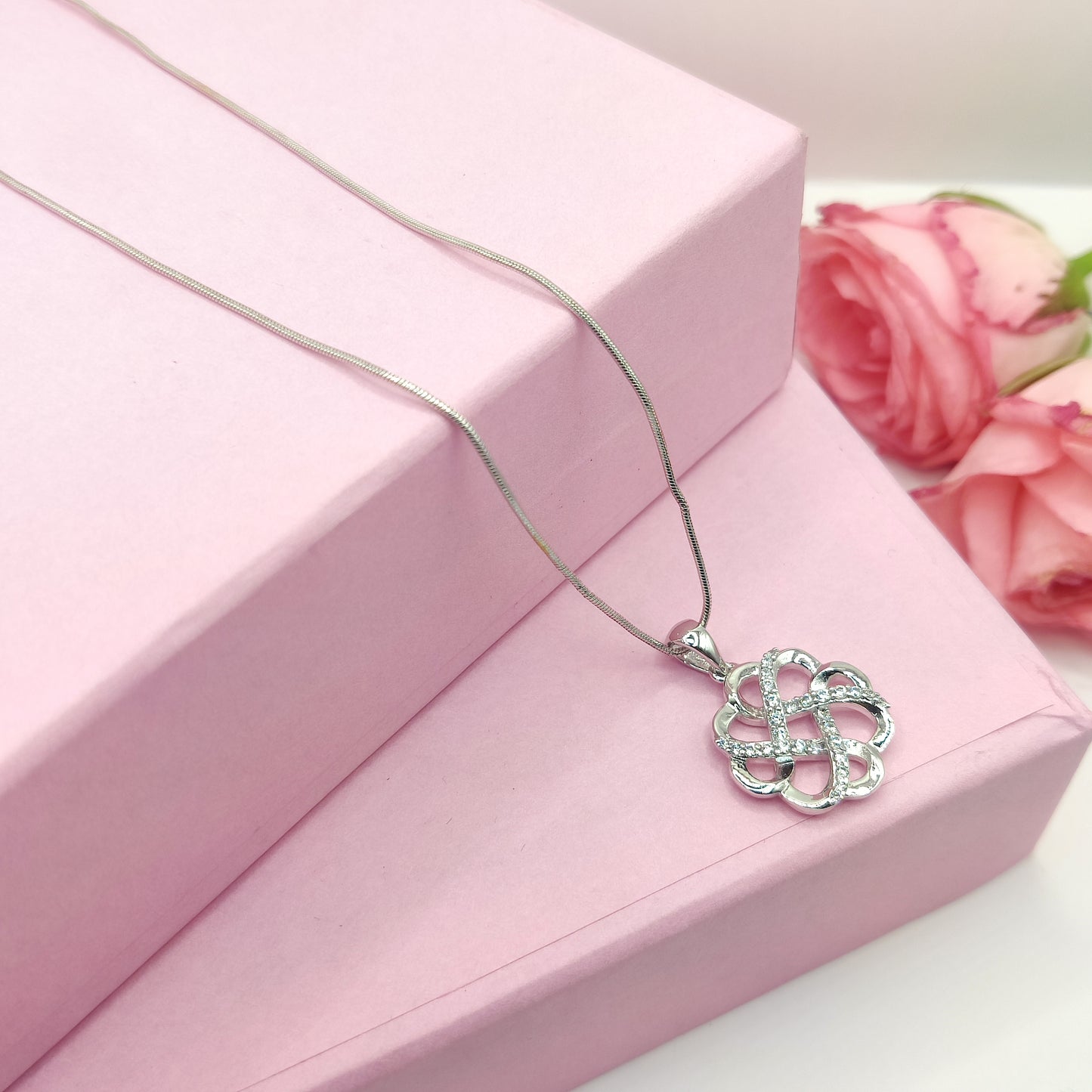 Sparkling Clover Knot CZ Silver Pendant
