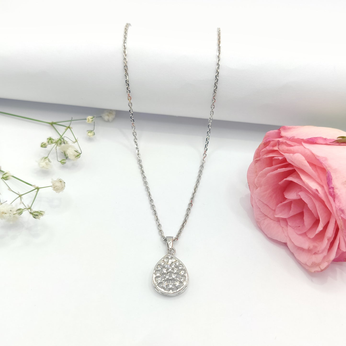 Radiant CZ Teardrop Sterling Silver Pendant