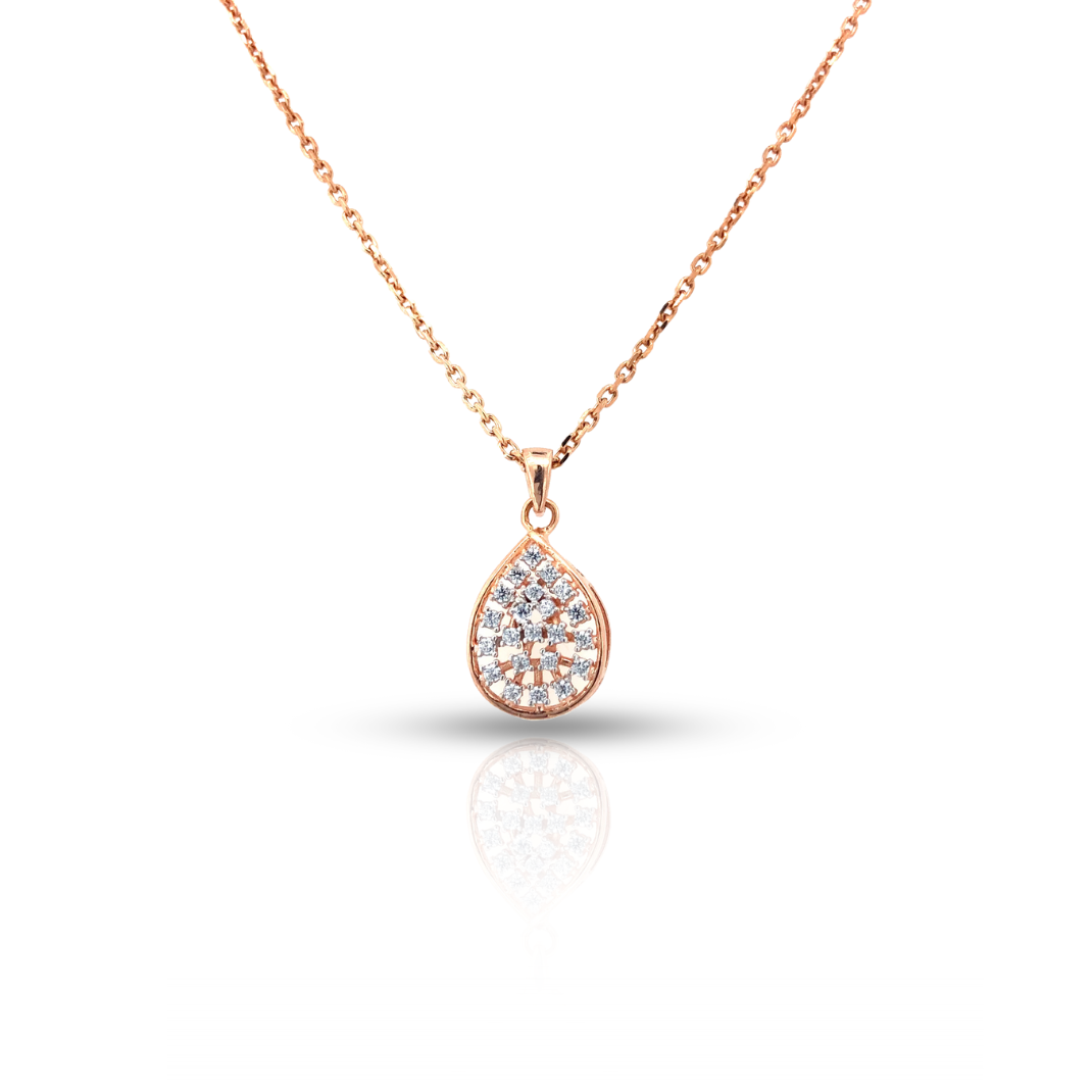 Radiant CZ Teardrop Sterling Silver Pendants on display