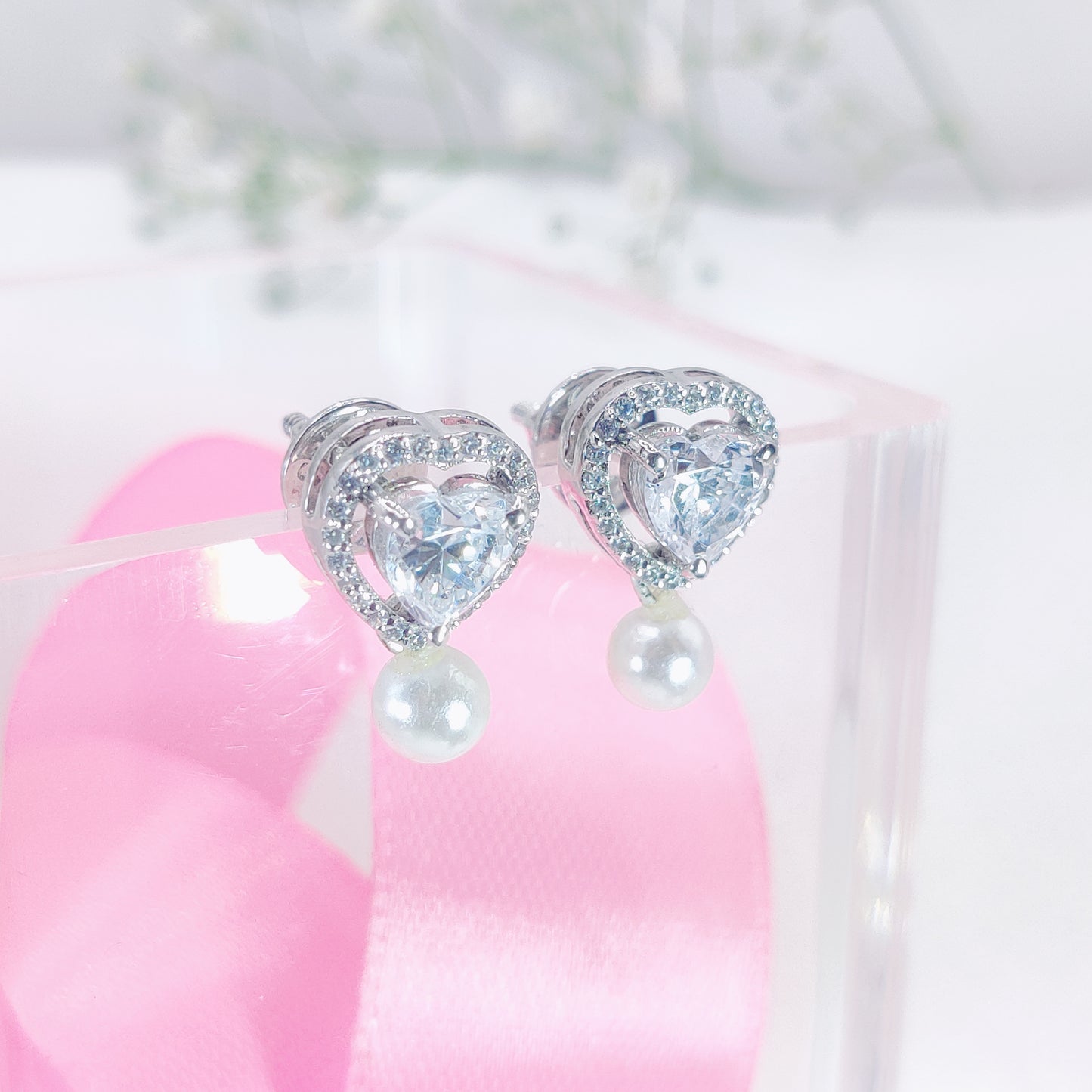 Luminous Heart Stud Earrings