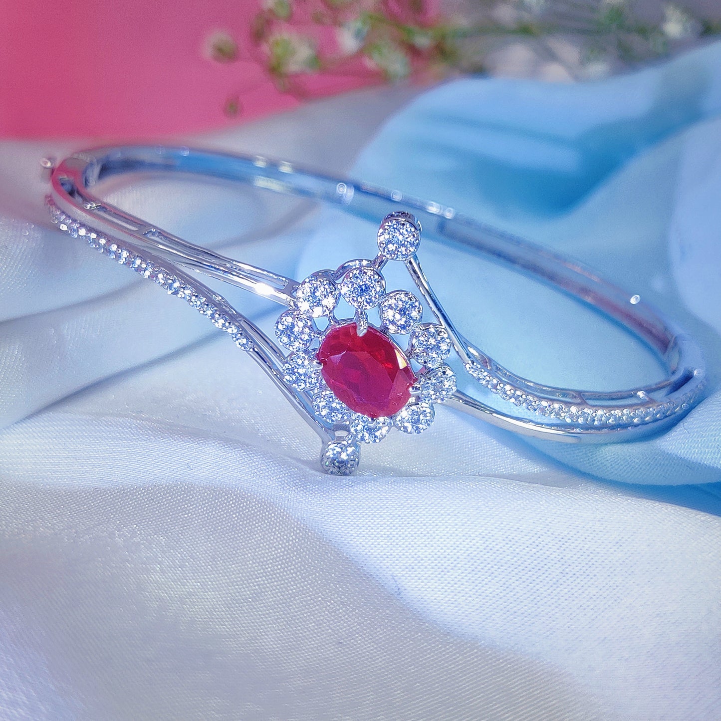 Radiant Ruby Blossom Italian  Bracelet