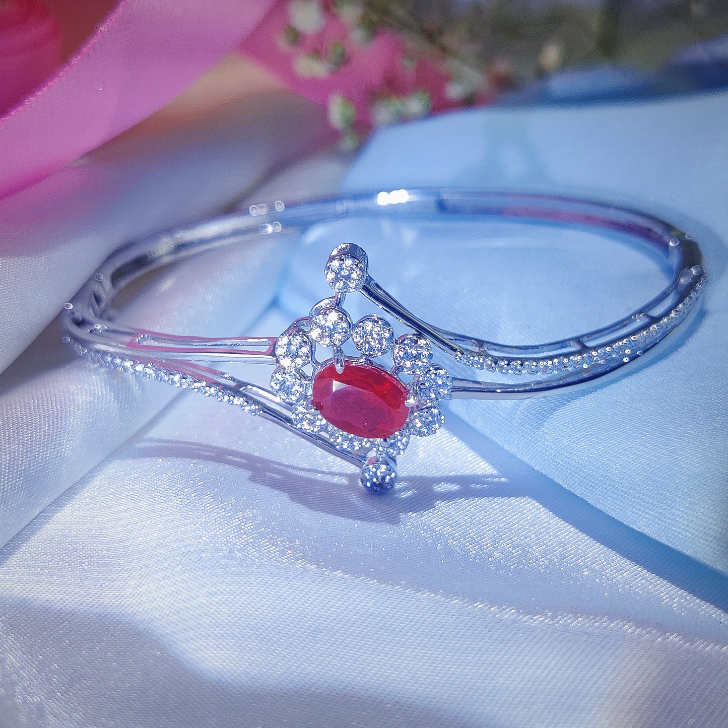 Radiant Ruby Blossom Italian  Bracelet