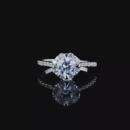 Glittering Solitaire Halo Silver Ring