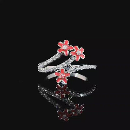 Red Bloom – Elegant Floral Silver Ring