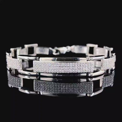 Elegant Engraved CZ Loose-fit Pure Silver Bracelet for Men