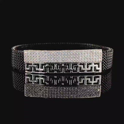 Dazzling Greek Key CZ-Stone Encrusted Silver Bracelet