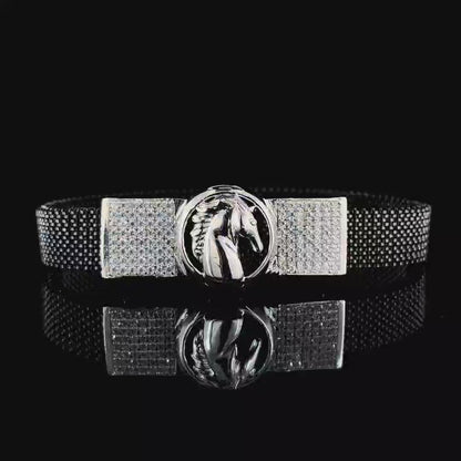 Vintage Horse motif Adjustable 925 Silver Bracelet for Men