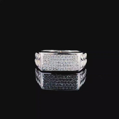 Leaf Motif Sterling Silver Ring with pavé-set CZ Stones