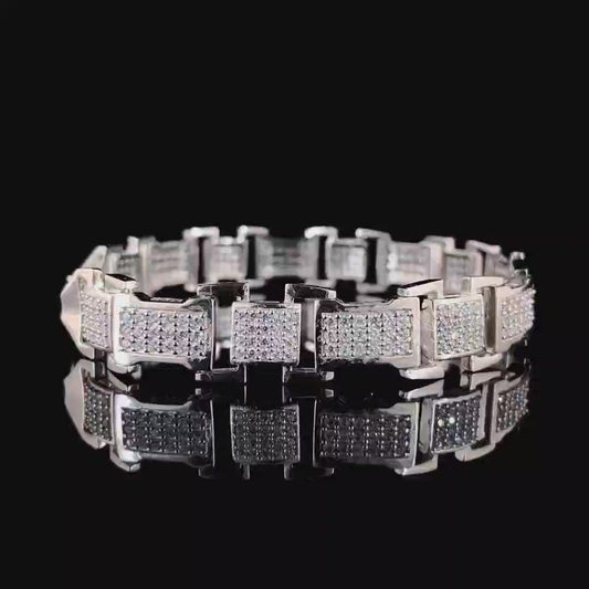 Timeless CZ Crystal Studded Pure Silver Bracelet for Men