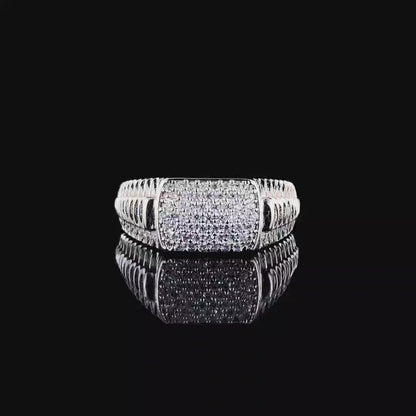Crosshatch Intricate CZ Sparkling Silver Ring