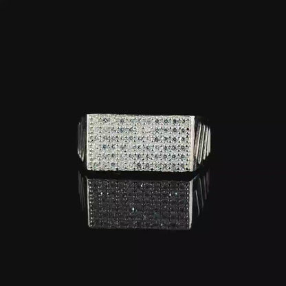 Rectangle Zirconia Silver Ring with Sleek Cut Design