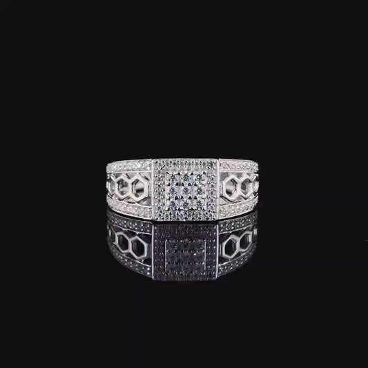 Bold Square Silver Ring with Unique Pentagon Design