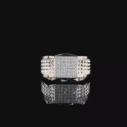 Faceted Pattern Square CZ Silver Ring