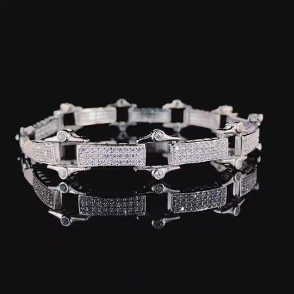 Dual Tone Cuban Link CZ Pure Silver Bracelet