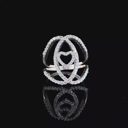 Interlocking Hearts Rose Diamond Silver Ring